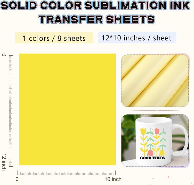 HTVSTD Yellow Sublimation Ink Transfer Sheets 8 Sheets 12'' x 10''Lemon Sublimation Paper Transfer Sheets for Mugs Tumblers DIY Transfer Paper - Image 3
